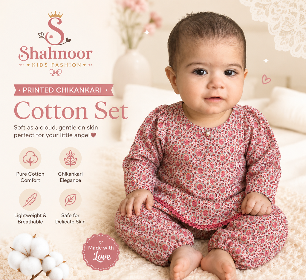 Premium Chikankari Cotton Baby Girls Co-Ord Set | Floral Full Sleeve Top & Harem Pants | Soft & Comfortable Ethnic Wear