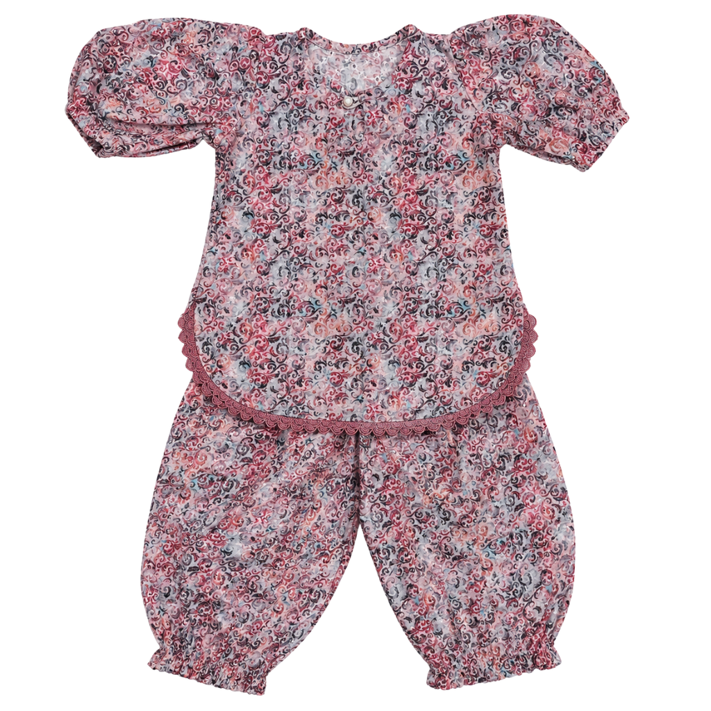 Premium Chikankari Cotton Baby Girls Co-Ord Set | Floral Full Sleeve Top & Harem Pants | Soft & Comfortable Ethnic Wear