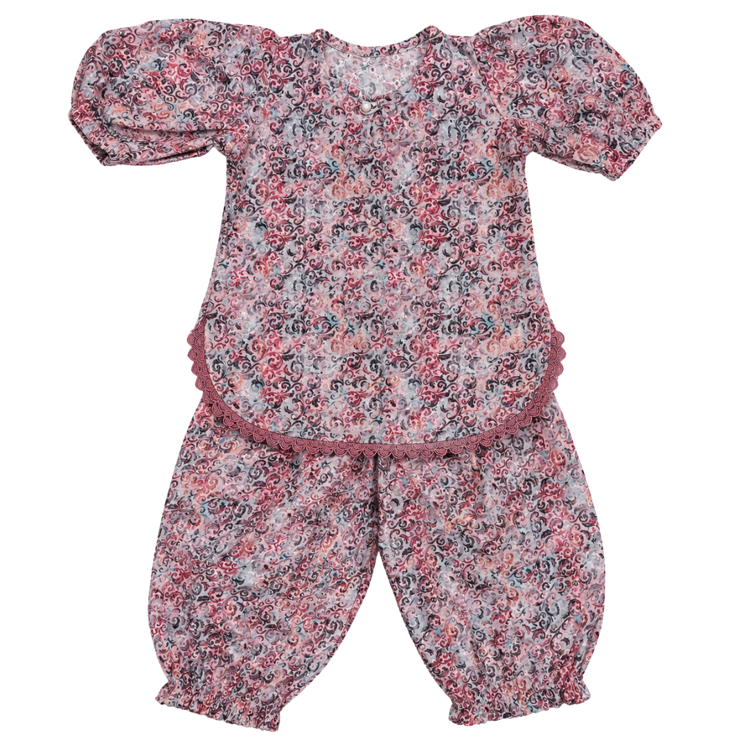 Premium Chikankari Cotton Baby Girls Co-Ord Set | Floral Full Sleeve Top & Harem Pants | Soft & Comfortable Ethnic Wear