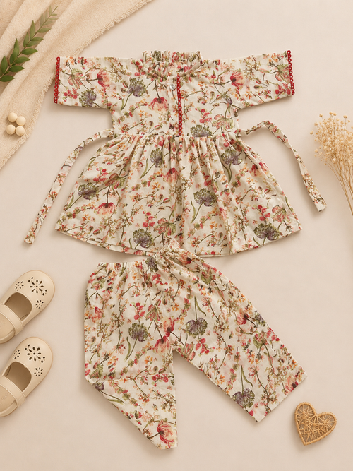 Premium Cotton Baby Girls Set | Floral Full Sleeve Top & Harem Pants | Soft & Comfortable Ethnic Wear (Copy)