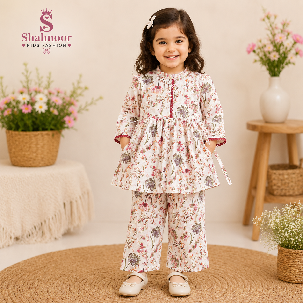 Premium Cotton Baby Girls Set | Floral Full Sleeve Top & Harem Pants | Soft & Comfortable Ethnic Wear (Copy)